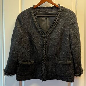 Talbots 16 Petite Ruffle Trim Textured Sparkle Wool Blend Blazer